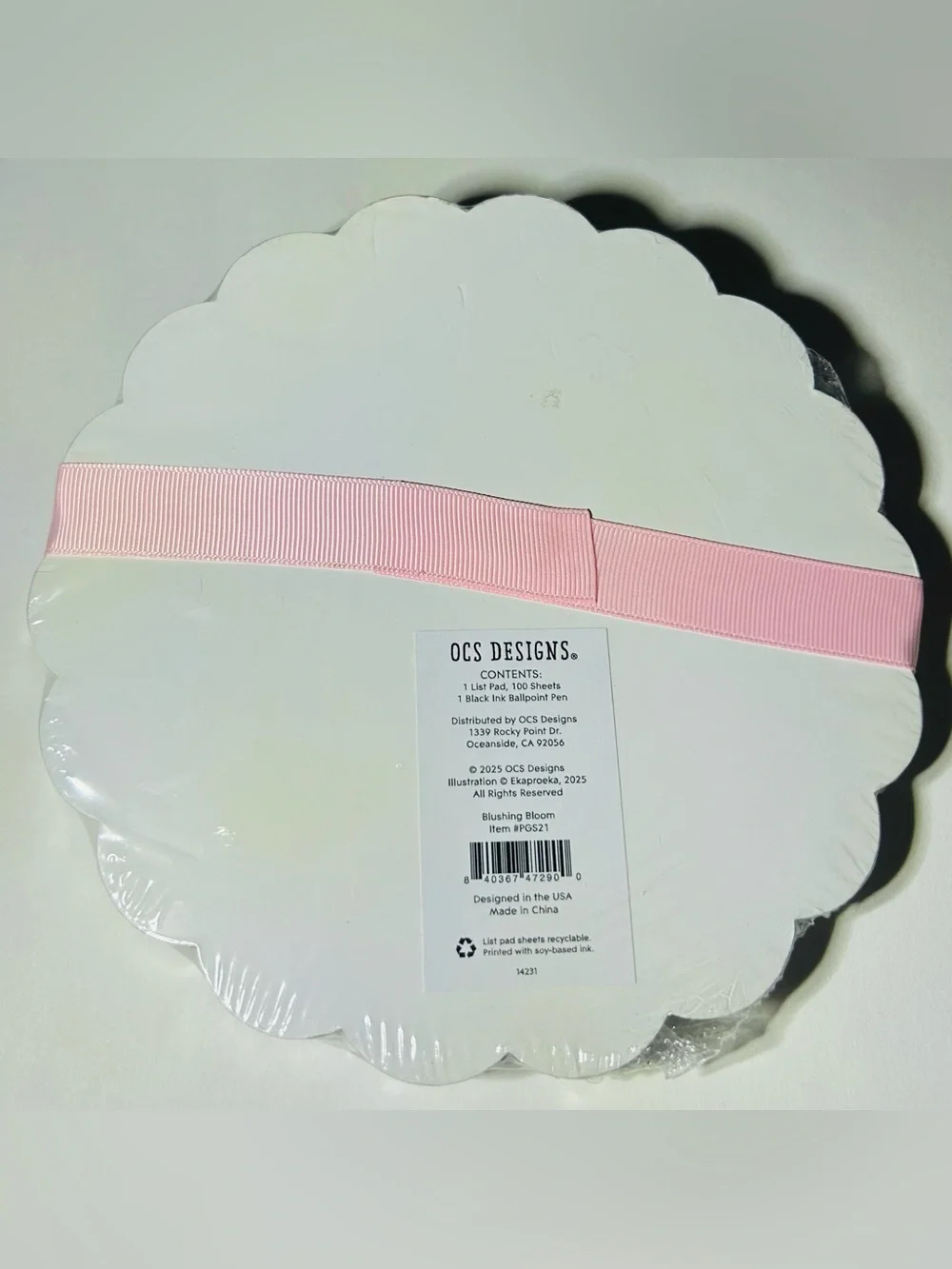 New OCS Designs Blushing Bloom Scalloped Notepad Pink Ribbon 100 Sheets Pink Pen